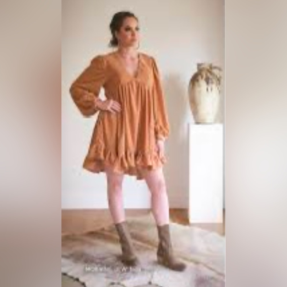Free People Estella Velvet Babydoll Mini Dress Boho Ruffled Western Dusty Rose - Picture 7 of 7